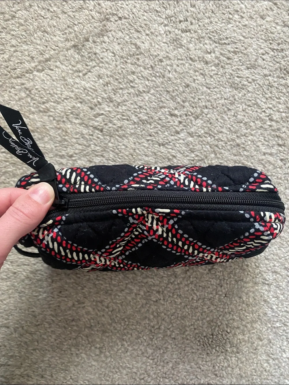 Vera Bradley Quilted Plaid Pouch - Black, Red, Cream